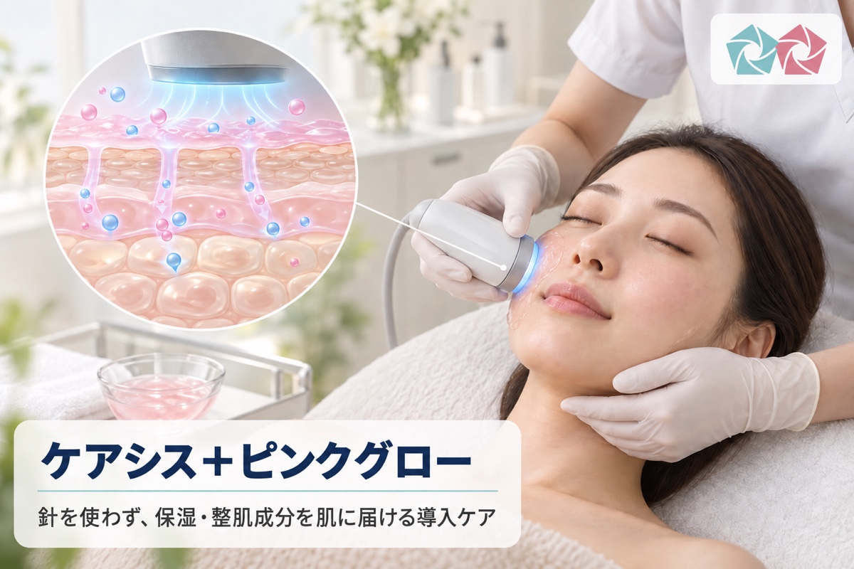 針を使わず美容成分を導入するケアシスとピンクグローの施術イメージ