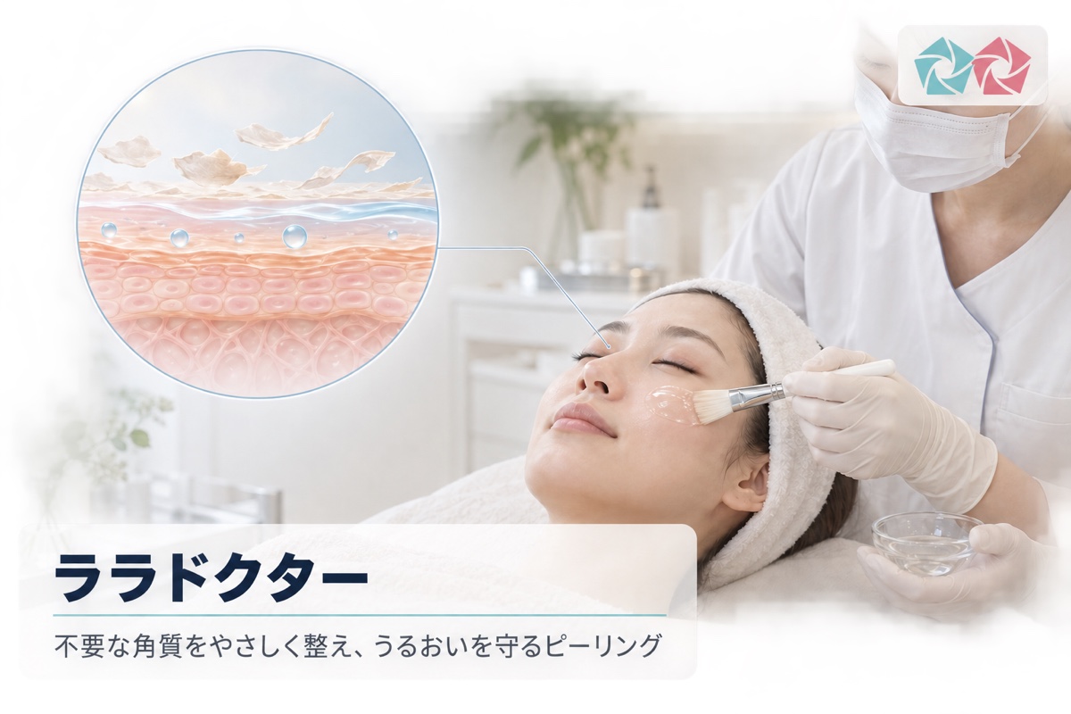 ララドクターの薬剤を頬に塗布し角層を整える施術イメージ